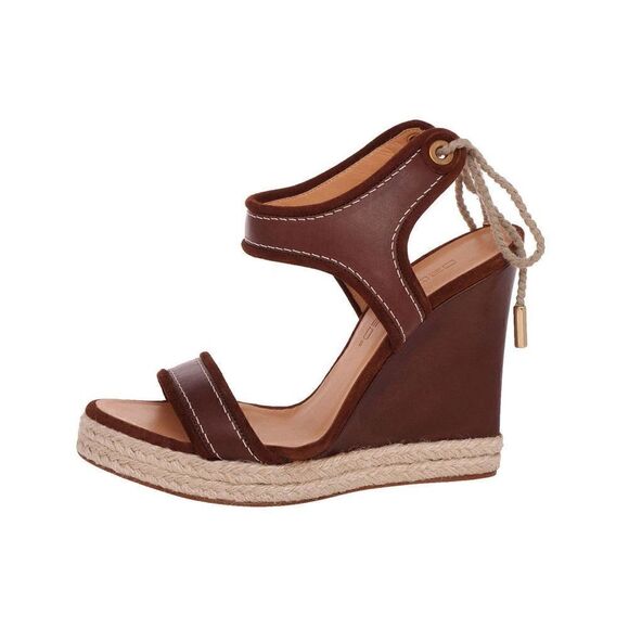 New DSQUARED2 US 8 Women Shoes Brown Leather Back Lace Platform Wedge Sandals - Picture 5 of 12